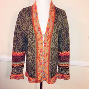 IVKO Wool Nylon Cardigan Sweater Anthropologie Fair Isle Long Oversized